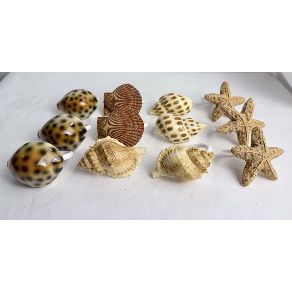 Set Of 12 Sea Shell Resin Napkin Holders |Curtain Holders Costal Beach Decor
